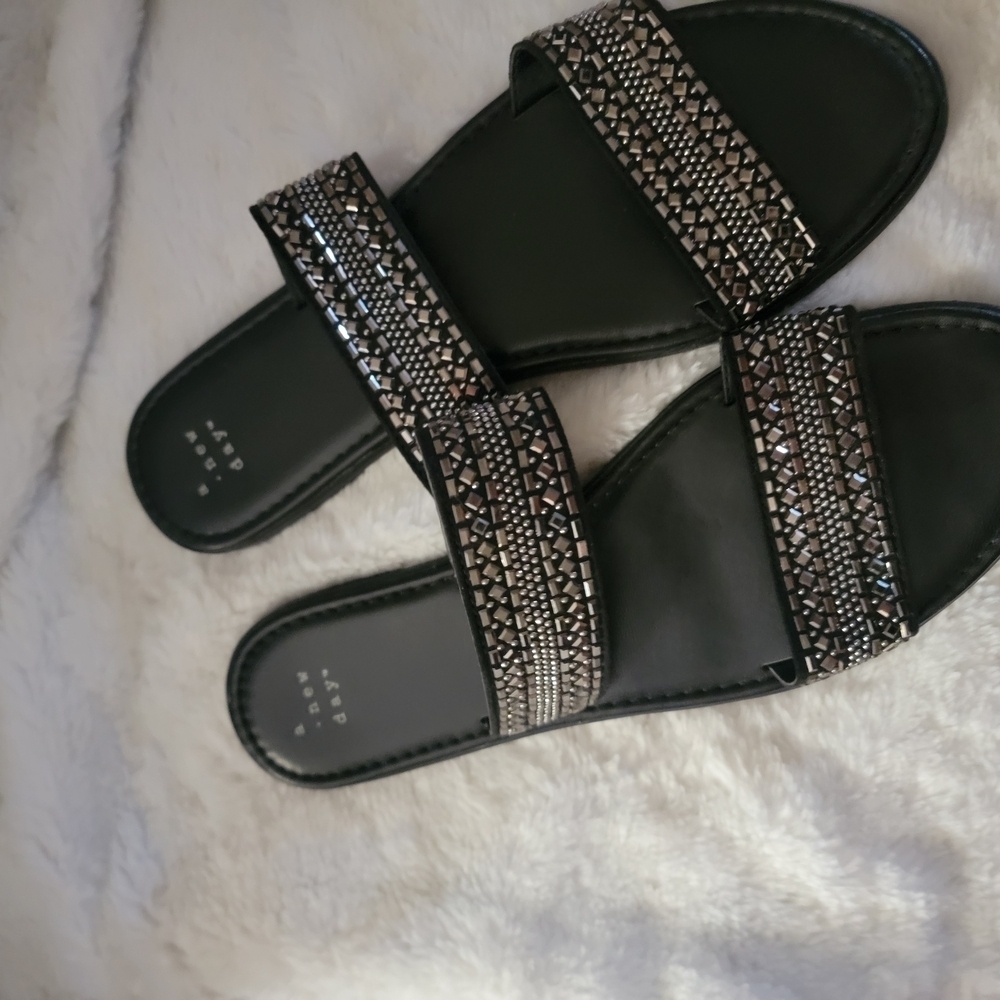 Z Black and Silver Embellished Sandals